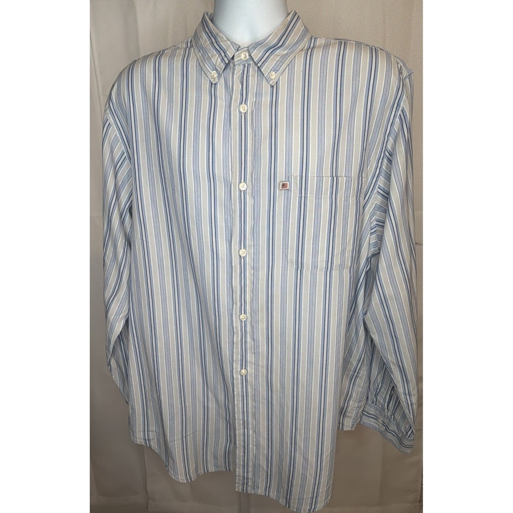 Vintage Button Down Ralph Lauren Classic Shirt Mens XL White Blue Striped